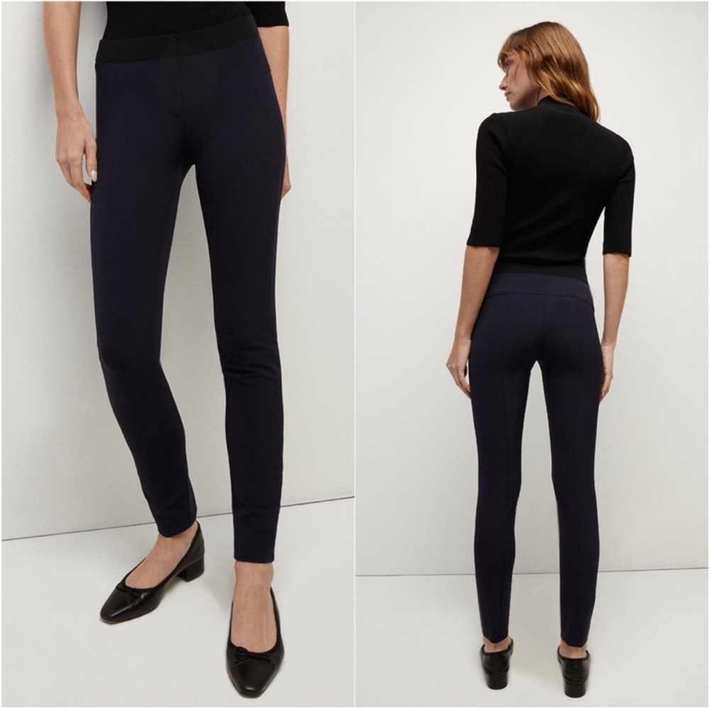 Veronica Beard || Pants Scuba Legging Stretch Contrast‎ Waistband Navy Black 8